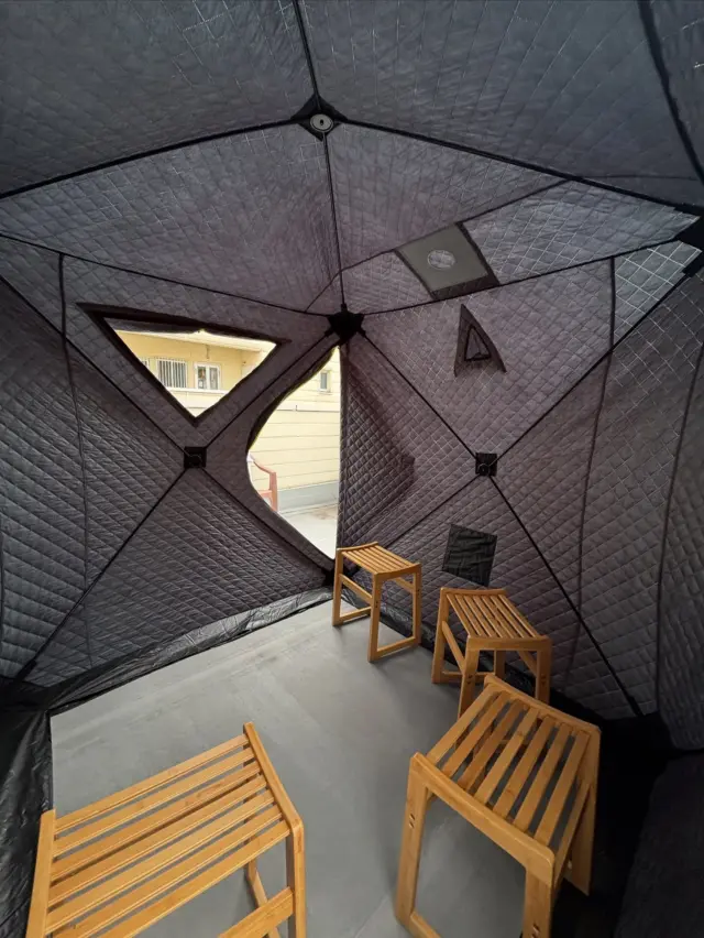 同級生サウナーと設置シミュレーション すぐお試しできるなこりゃ✌🏼 #テントサウナ #屋上サウナ #貸切 #オープン間近